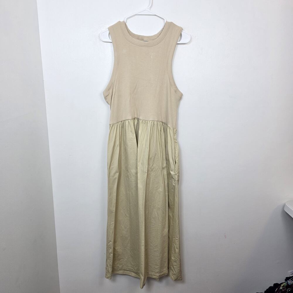 Old Navy Cream Neutral Ribbed‎ Minimalist Sleeveless Midi Dress Size 2XL